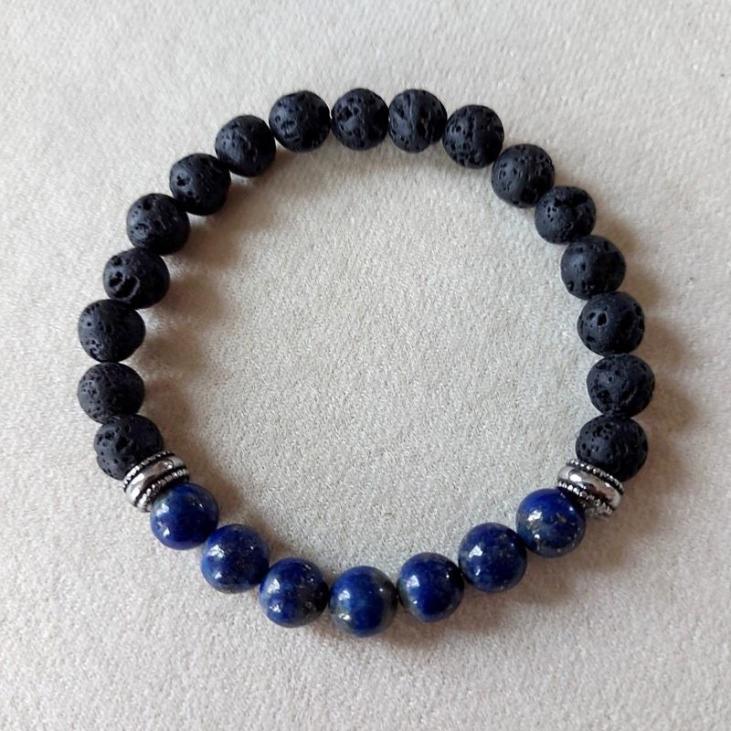 Bracelet en perles de Lapis Lazuli et Pierre de Lave 8 mm