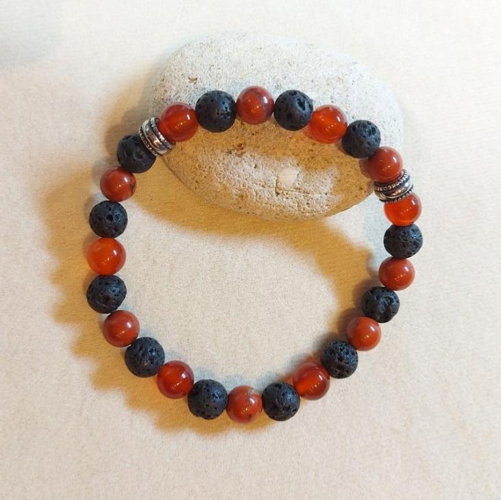 Bracelet en perles de Jaspe rouge, Agate rouge et Pierre de Lave 8 mm