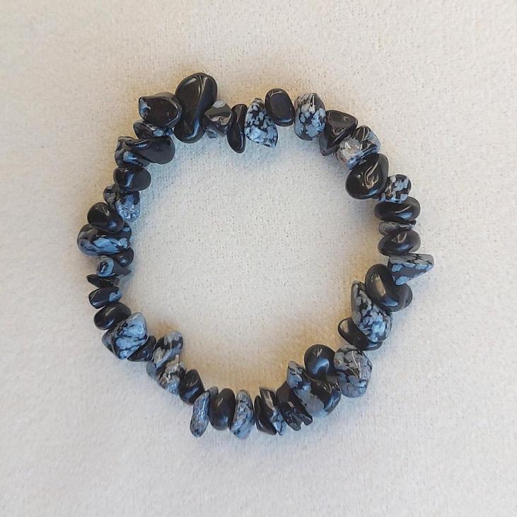 Bracelet en perles chips d'Obsidienne à flocons