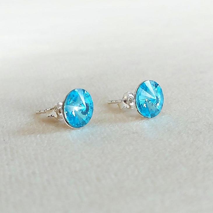 Clous d'oreilles en Argent 925 et cristal Swarovski Aquamarine