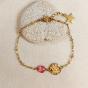 Bracelet ROXY rose en chaîne à perles dorée