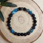 Bracelet élastique en perles d'Apatite bleue et d'Onyx noir de 8 mm de diamètre